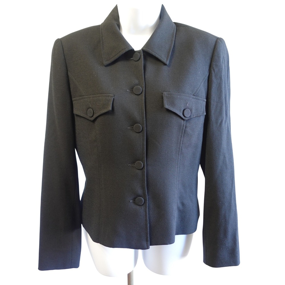 Vintage 90s Blazer Jacket Size 4 Black Wool‎ Dark Academia Boxy Career Business